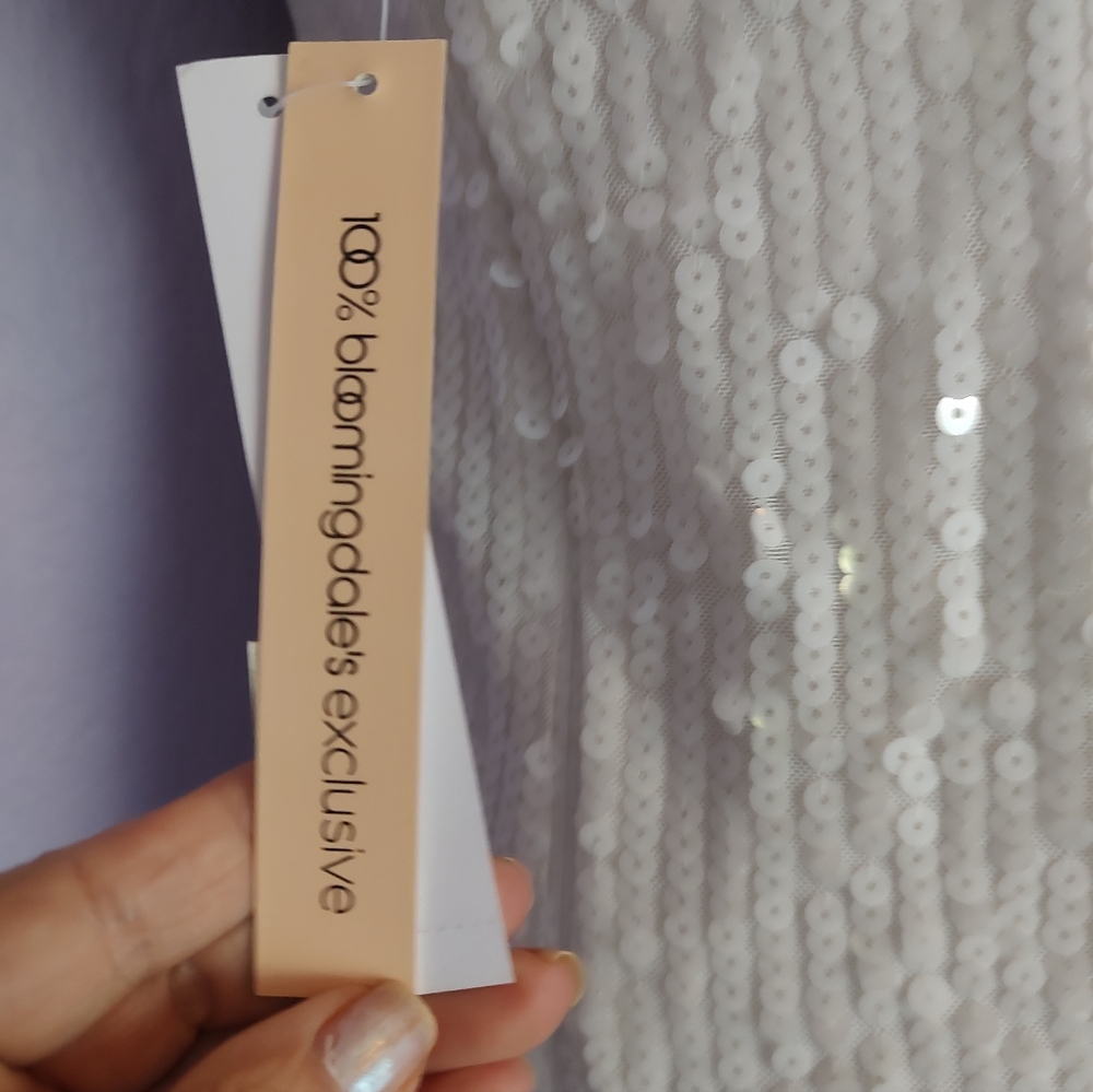 Aqua X Bloomingdales White Sequin Minidress - Picture 5 of 9